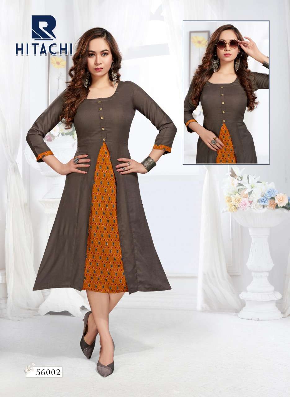 HITACHI BY RAASHI 56001 TO 56008 SERIES DESIGNER STYLISH FANCY COLORFUL BEAUTIFUL PARTY WEAR & ETHNIC WEAR COLLECTION RAYON SLUB KURTIS AT WHOLESALE PRICE