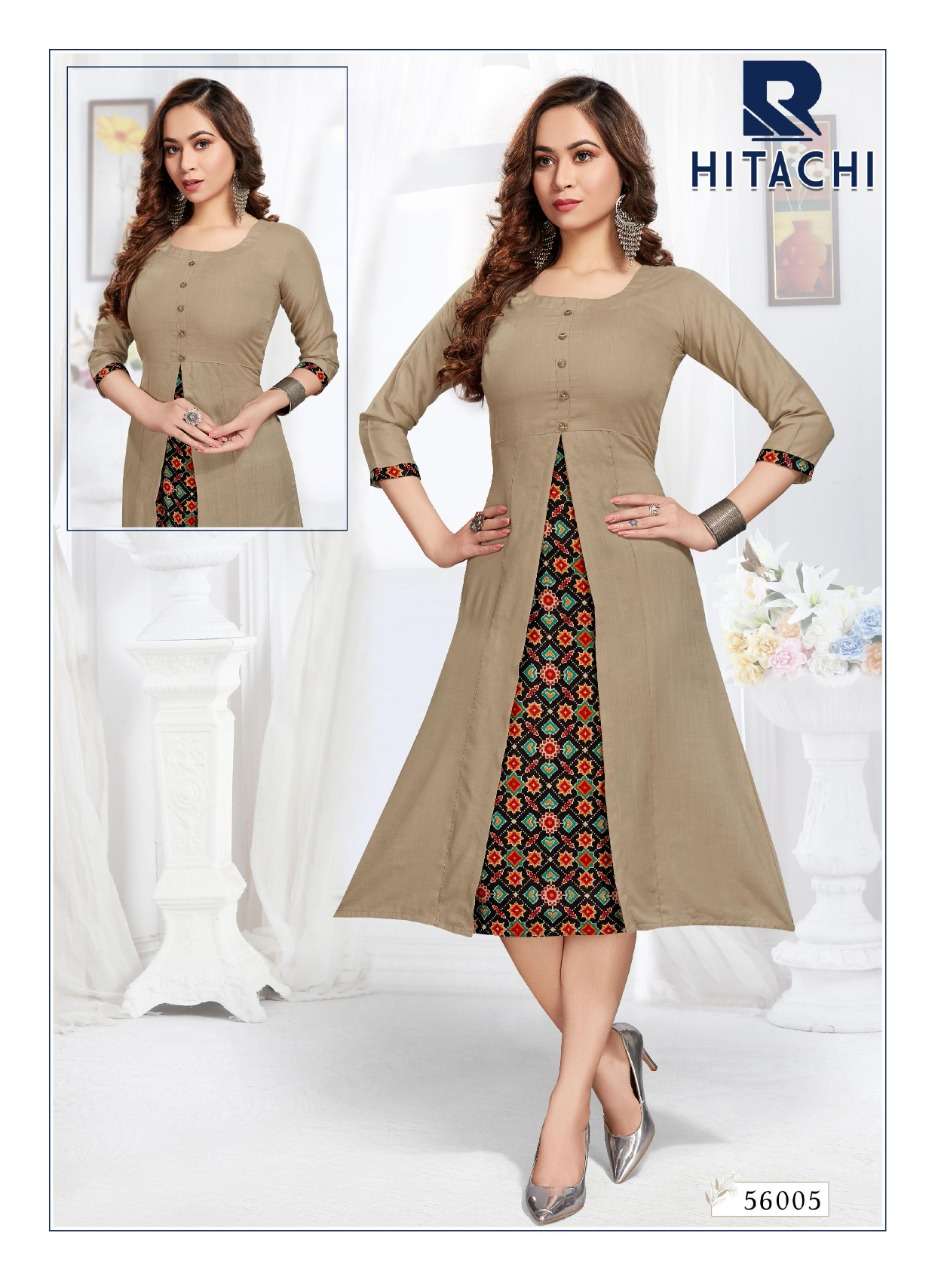 HITACHI BY RAASHI 56001 TO 56008 SERIES DESIGNER STYLISH FANCY COLORFUL BEAUTIFUL PARTY WEAR & ETHNIC WEAR COLLECTION RAYON SLUB KURTIS AT WHOLESALE PRICE