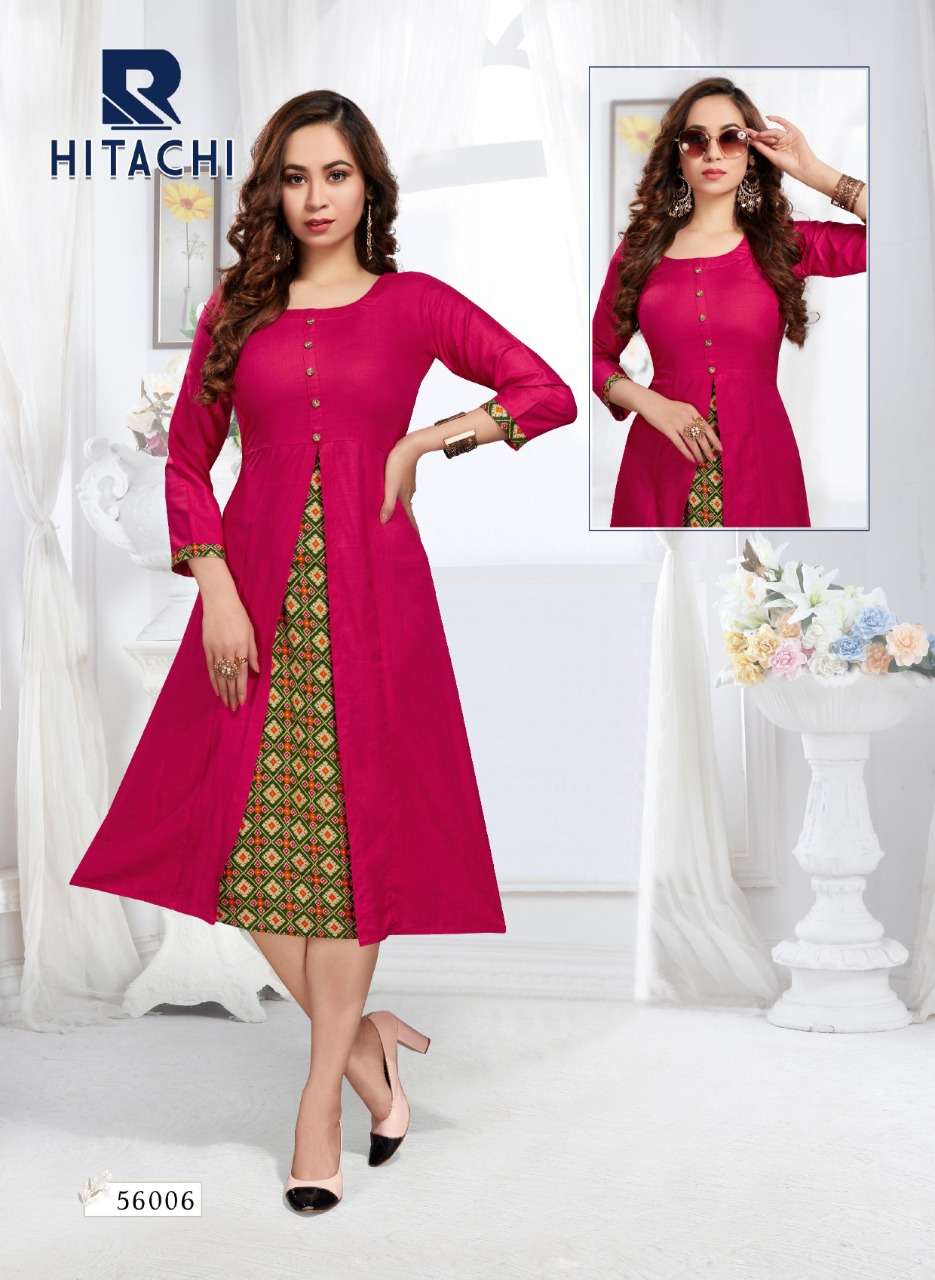 HITACHI BY RAASHI 56001 TO 56008 SERIES DESIGNER STYLISH FANCY COLORFUL BEAUTIFUL PARTY WEAR & ETHNIC WEAR COLLECTION RAYON SLUB KURTIS AT WHOLESALE PRICE
