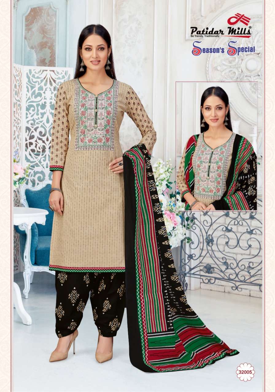 SEASONS SPECIAL VOL-32 BY PATIDAR MILLS 3201 TO 3216 SERIES BEAUTIFUL SUITS COLORFUL STYLISH FANCY CASUAL WEAR & ETHNIC WEAR PURE COTTON DRESSES AT WHOLESALE PRICE