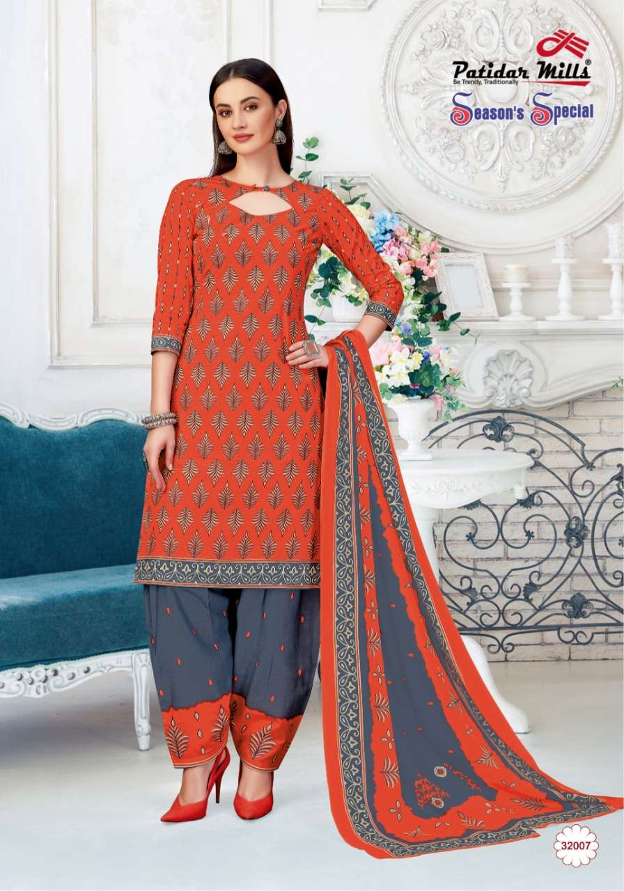 SEASONS SPECIAL VOL-32 BY PATIDAR MILLS 3201 TO 3216 SERIES BEAUTIFUL SUITS COLORFUL STYLISH FANCY CASUAL WEAR & ETHNIC WEAR PURE COTTON DRESSES AT WHOLESALE PRICE