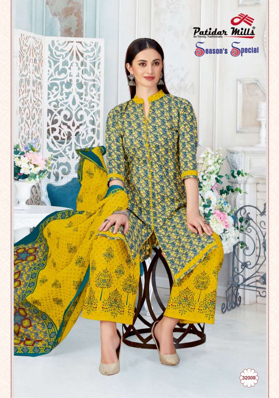 SEASONS SPECIAL VOL-32 BY PATIDAR MILLS 3201 TO 3216 SERIES BEAUTIFUL SUITS COLORFUL STYLISH FANCY CASUAL WEAR & ETHNIC WEAR PURE COTTON DRESSES AT WHOLESALE PRICE