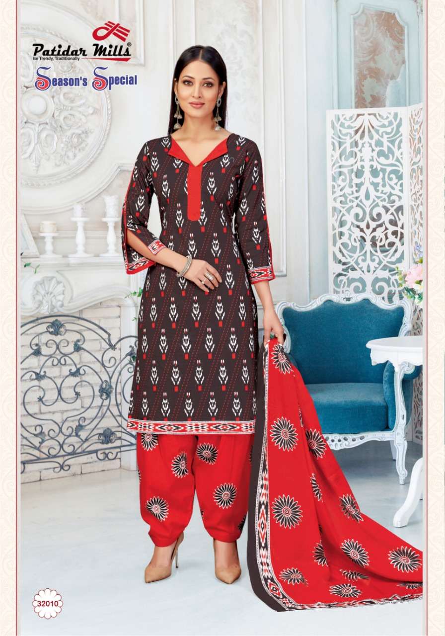 SEASONS SPECIAL VOL-32 BY PATIDAR MILLS 3201 TO 3216 SERIES BEAUTIFUL SUITS COLORFUL STYLISH FANCY CASUAL WEAR & ETHNIC WEAR PURE COTTON DRESSES AT WHOLESALE PRICE