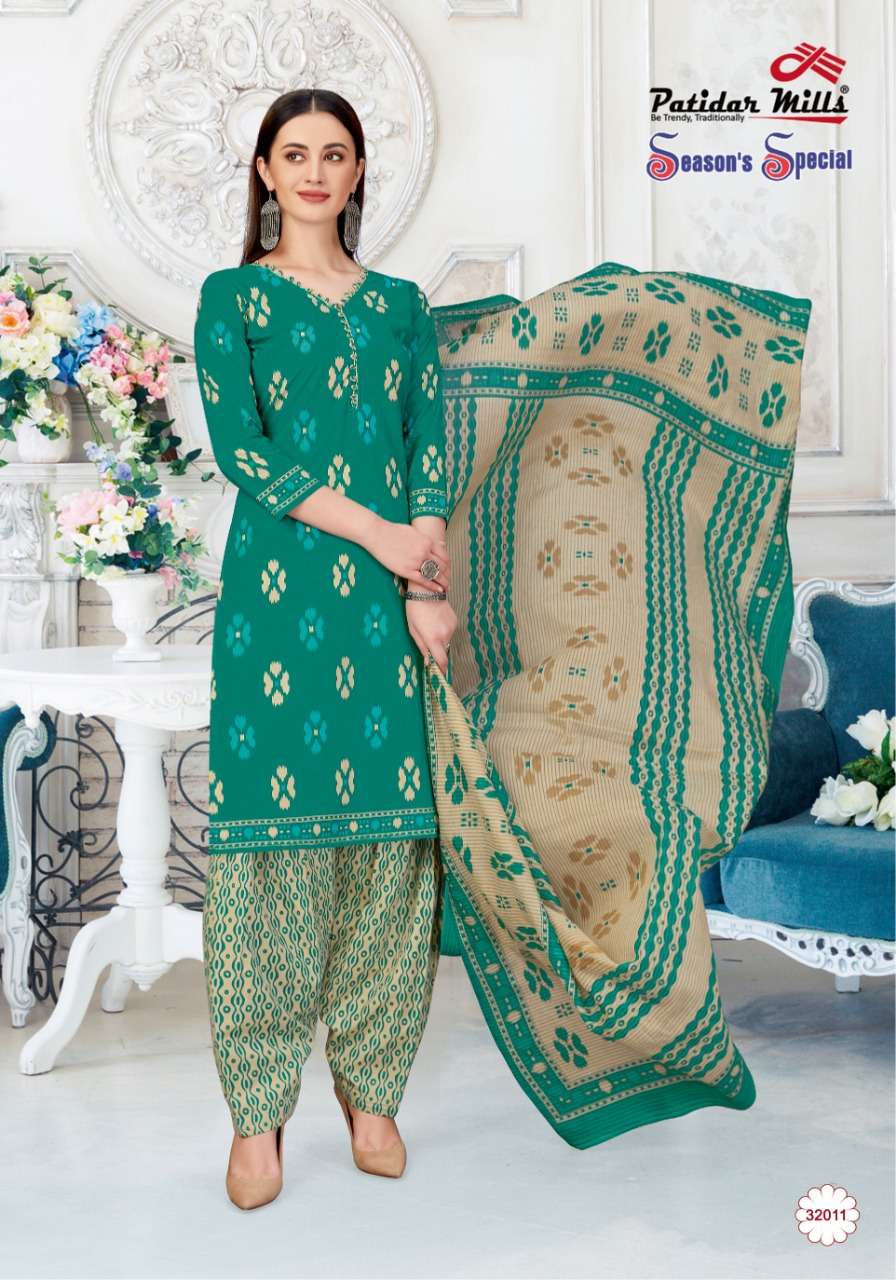 SEASONS SPECIAL VOL-32 BY PATIDAR MILLS 3201 TO 3216 SERIES BEAUTIFUL SUITS COLORFUL STYLISH FANCY CASUAL WEAR & ETHNIC WEAR PURE COTTON DRESSES AT WHOLESALE PRICE