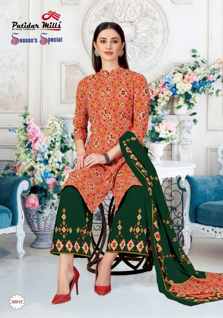 SEASONS SPECIAL VOL-32 BY PATIDAR MILLS 3201 TO 3216 SERIES BEAUTIFUL SUITS COLORFUL STYLISH FANCY CASUAL WEAR & ETHNIC WEAR PURE COTTON DRESSES AT WHOLESALE PRICE
