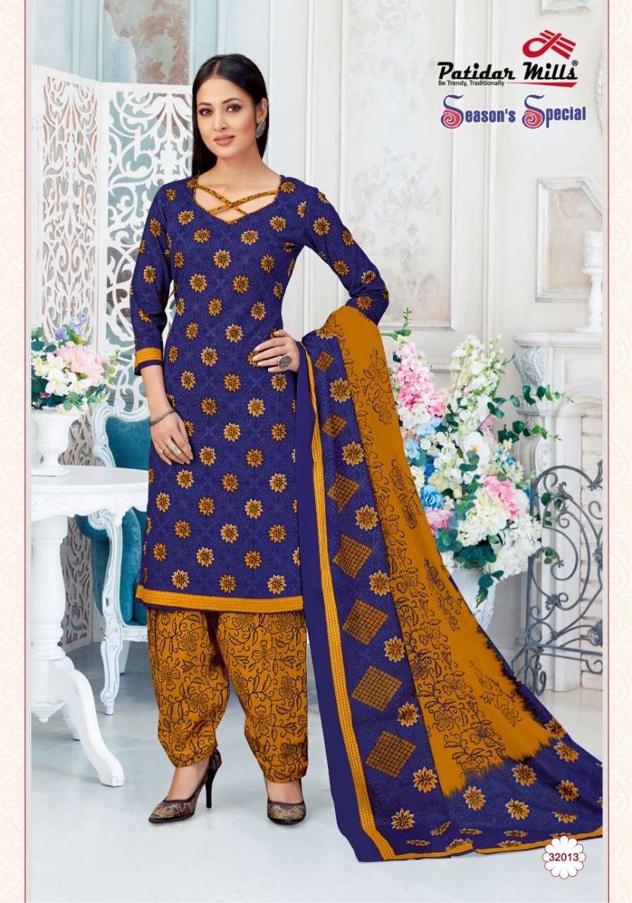 SEASONS SPECIAL VOL-32 BY PATIDAR MILLS 3201 TO 3216 SERIES BEAUTIFUL SUITS COLORFUL STYLISH FANCY CASUAL WEAR & ETHNIC WEAR PURE COTTON DRESSES AT WHOLESALE PRICE