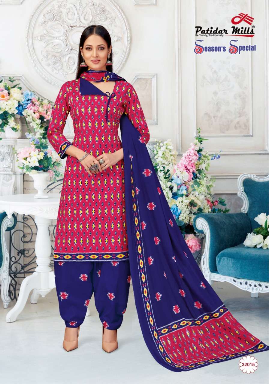 SEASONS SPECIAL VOL-32 BY PATIDAR MILLS 3201 TO 3216 SERIES BEAUTIFUL SUITS COLORFUL STYLISH FANCY CASUAL WEAR & ETHNIC WEAR PURE COTTON DRESSES AT WHOLESALE PRICE