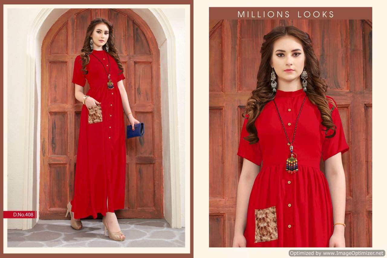 PULPEE VOL-4 BY KAJRI STYLE 401 TO 408 SERIES BEAUTIFUL STYLISH FANCY COLORFUL CASUAL WEAR & ETHNIC WEAR HEAVY RAYON GOWNS AT WHOLESALE PRICE