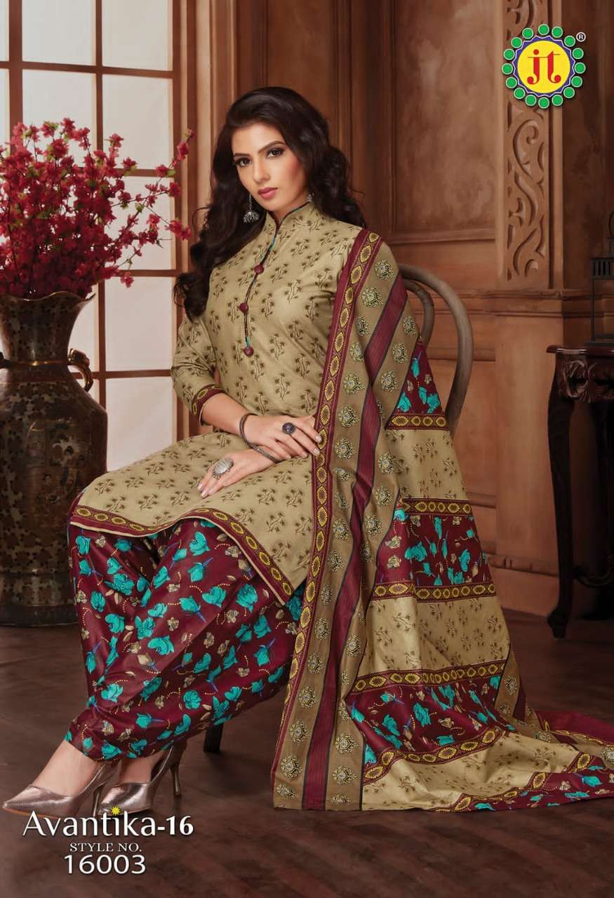 AVANTIKA VOL-16 BY JT 16001 TO 16015 SERIES BEAUTIFUL SUITS STYLISH FANCY COLORFUL PARTY WEAR & OCCASIONAL WEAR COTTON PRINT DRESSES AT WHOLESALE PRICE