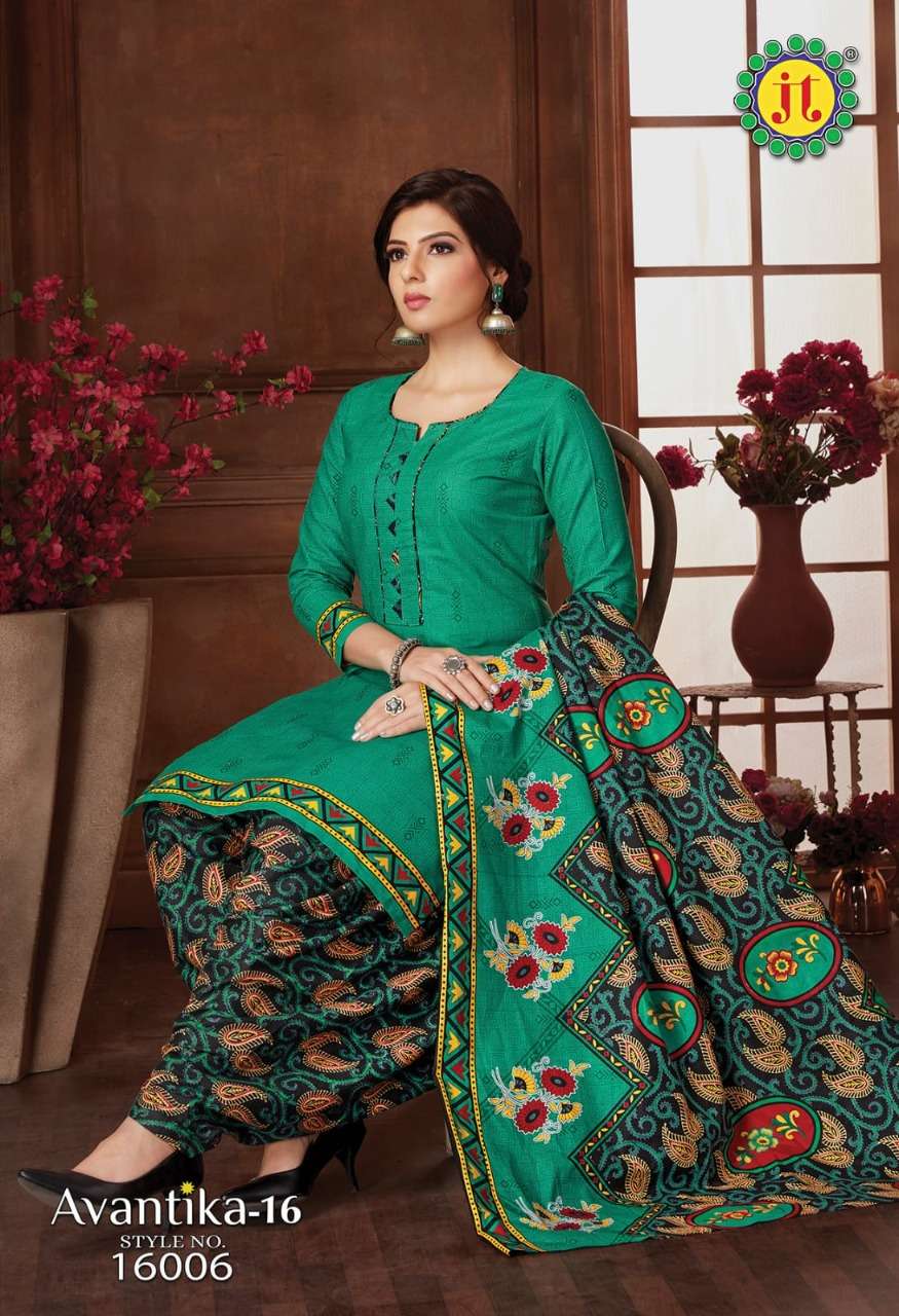 AVANTIKA VOL-16 BY JT 16001 TO 16015 SERIES BEAUTIFUL SUITS STYLISH FANCY COLORFUL PARTY WEAR & OCCASIONAL WEAR COTTON PRINT DRESSES AT WHOLESALE PRICE