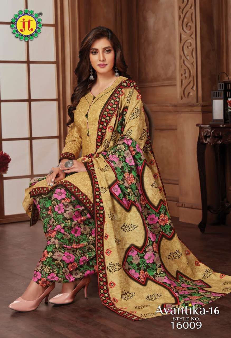 AVANTIKA VOL-16 BY JT 16001 TO 16015 SERIES BEAUTIFUL SUITS STYLISH FANCY COLORFUL PARTY WEAR & OCCASIONAL WEAR COTTON PRINT DRESSES AT WHOLESALE PRICE