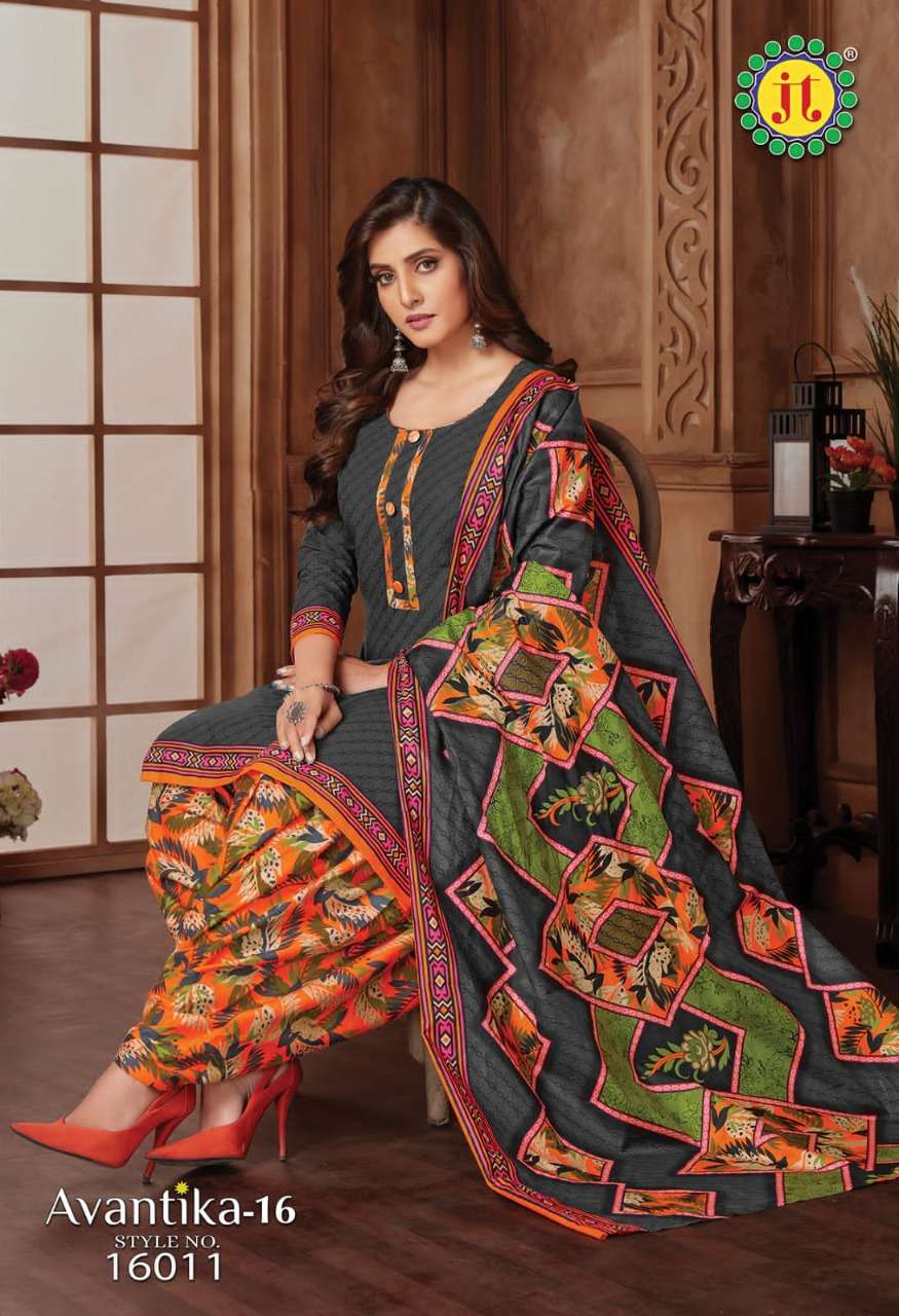 AVANTIKA VOL-16 BY JT 16001 TO 16015 SERIES BEAUTIFUL SUITS STYLISH FANCY COLORFUL PARTY WEAR & OCCASIONAL WEAR COTTON PRINT DRESSES AT WHOLESALE PRICE