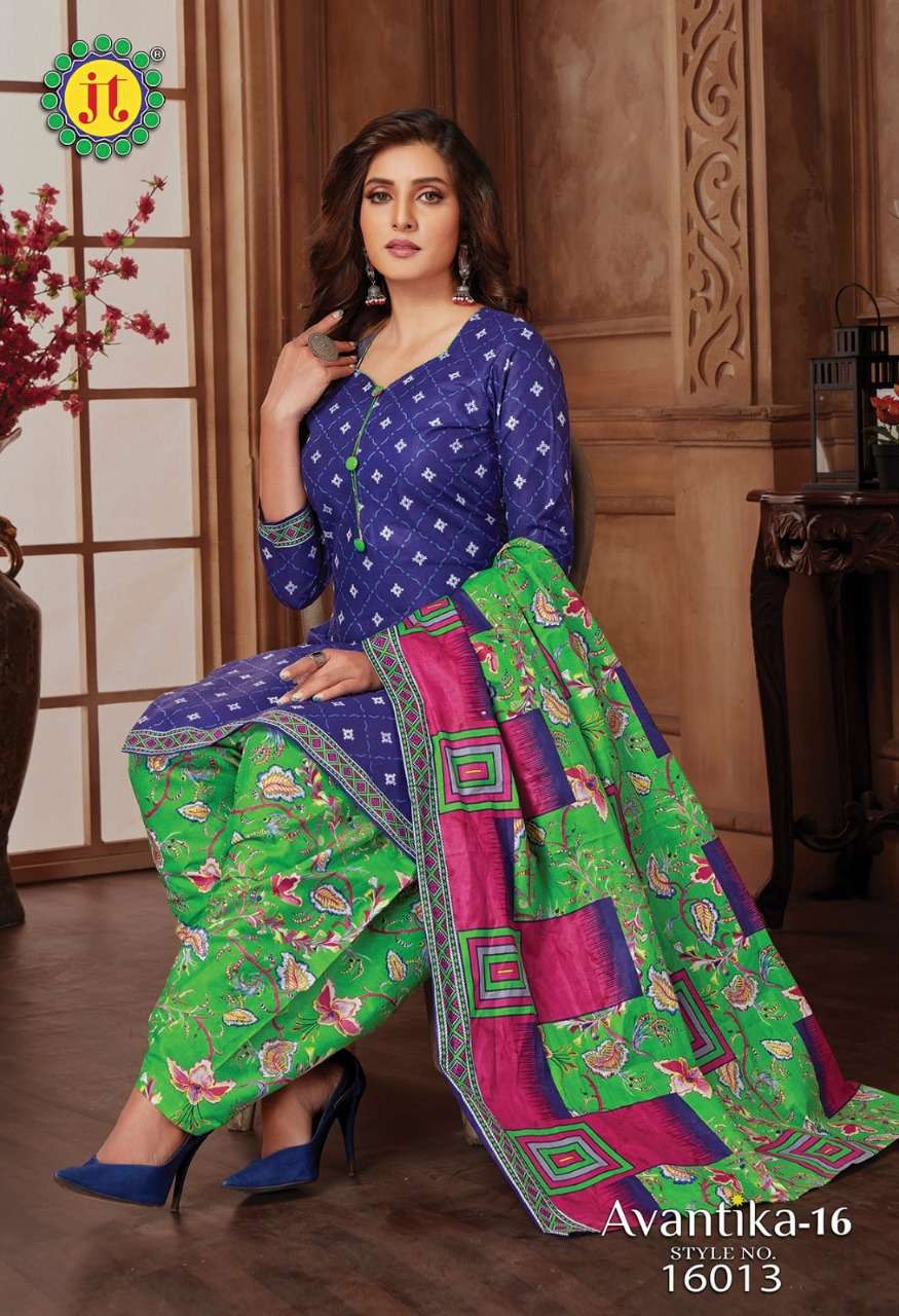 AVANTIKA VOL-16 BY JT 16001 TO 16015 SERIES BEAUTIFUL SUITS STYLISH FANCY COLORFUL PARTY WEAR & OCCASIONAL WEAR COTTON PRINT DRESSES AT WHOLESALE PRICE