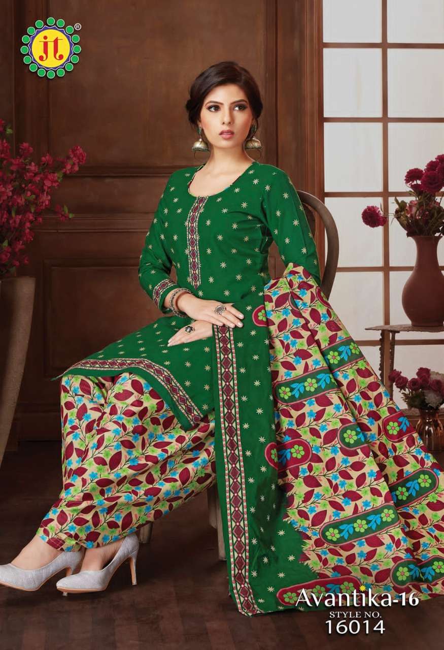 AVANTIKA VOL-16 BY JT 16001 TO 16015 SERIES BEAUTIFUL SUITS STYLISH FANCY COLORFUL PARTY WEAR & OCCASIONAL WEAR COTTON PRINT DRESSES AT WHOLESALE PRICE