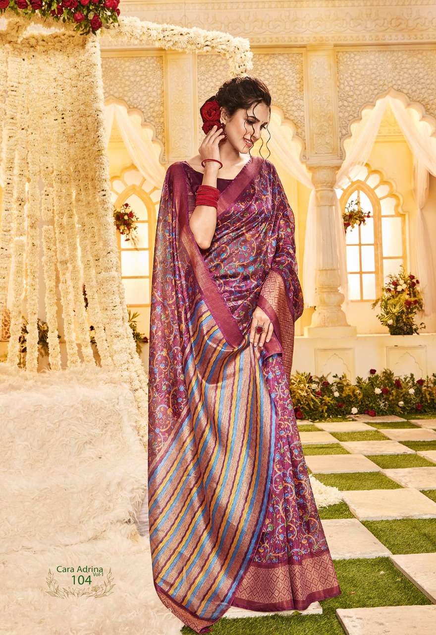 CARA ADRENA VOL-1 BY APPLE 101 TO 108 SERIES INDIAN TRADITIONAL WEAR COLLECTION BEAUTIFUL STYLISH FANCY COLORFUL PARTY WEAR & OCCASIONAL WEAR FANCY SAREES AT WHOLESALE PRICE