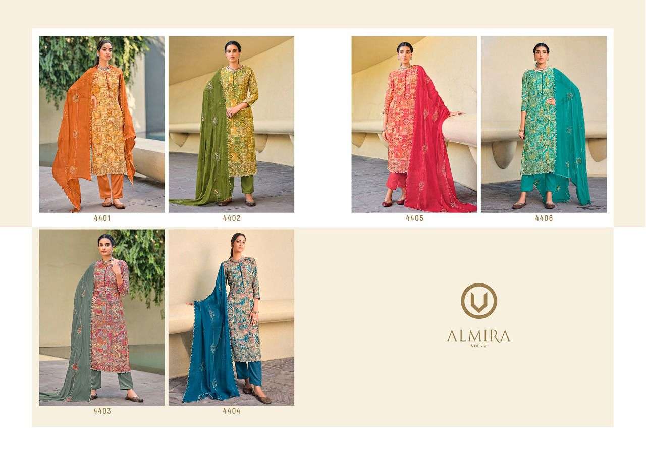 ALMIRA VOL-2 BY VIVEK FASHION 4401 TO 4406 SERIES BEAUTIFUL SUITS COLORFUL STYLISH FANCY CASUAL WEAR & ETHNIC WEAR PURE MUSLIN DIGITAL PRINT DRESSES AT WHOLESALE PRICE