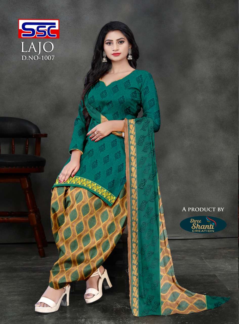 LAJO BY SHREE SHANTI CREATION 1001 TO 1016 SERIES BEAUTIFUL STYLISH SUITS FANCY COLORFUL CASUAL WEAR & ETHNIC WEAR & READY TO WEAR AMERICAN CREPE PRINTED DRESSES AT WHOLESALE PRICE
