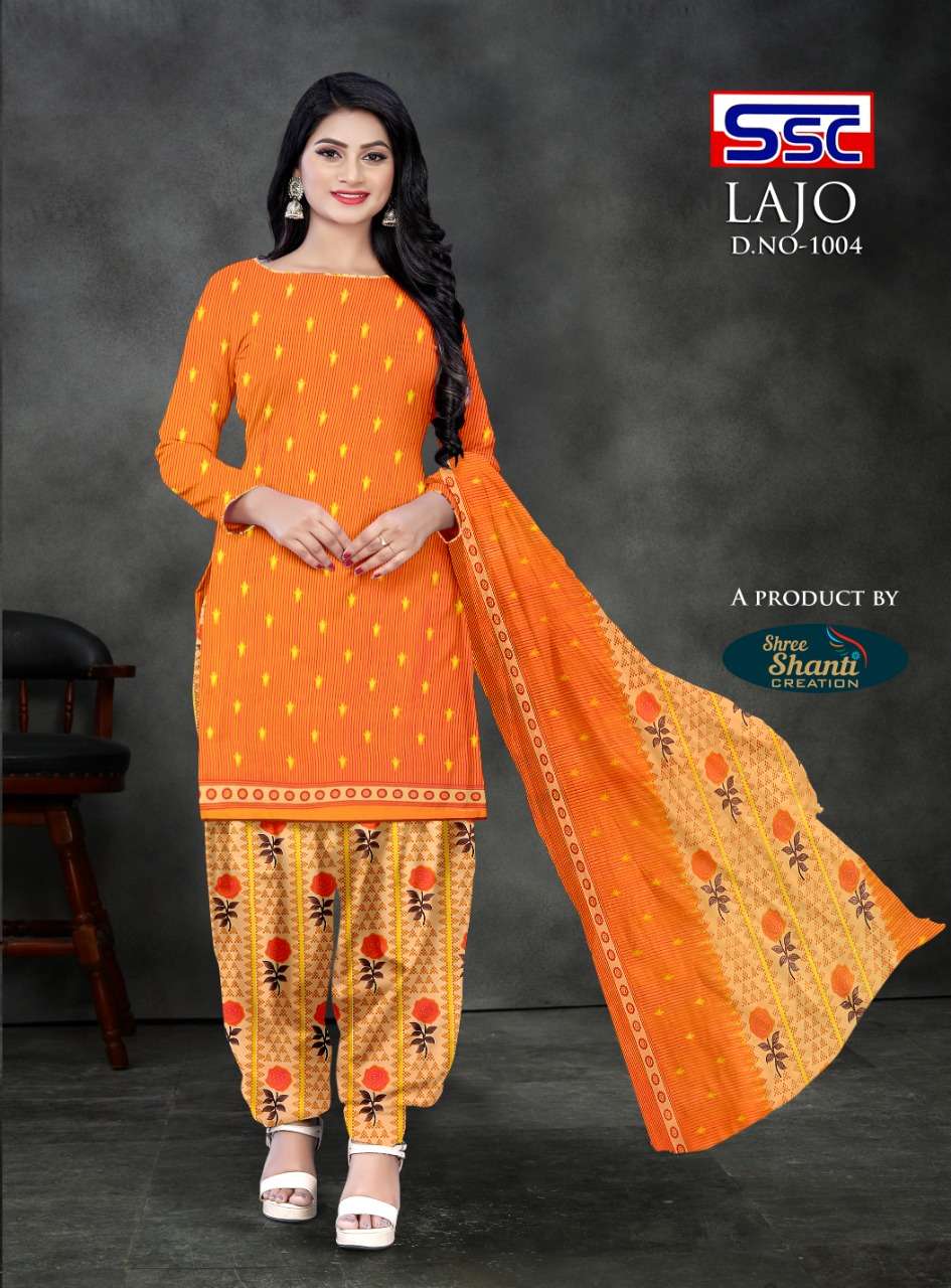 LAJO BY SHREE SHANTI CREATION 1001 TO 1016 SERIES BEAUTIFUL STYLISH SUITS FANCY COLORFUL CASUAL WEAR & ETHNIC WEAR & READY TO WEAR AMERICAN CREPE PRINTED DRESSES AT WHOLESALE PRICE