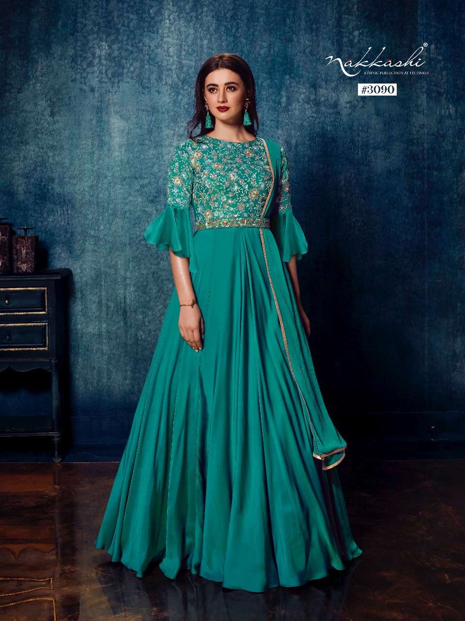 BREEZE BY NAKKASHI 3087 TO 3093 SERIES BEAUTIFUL STYLISH FANCY COLORFUL CASUAL WEAR & ETHNIC WEAR MODAL SATIN GOWNS WITH DUPATTA AT WHOLESALE PRICE