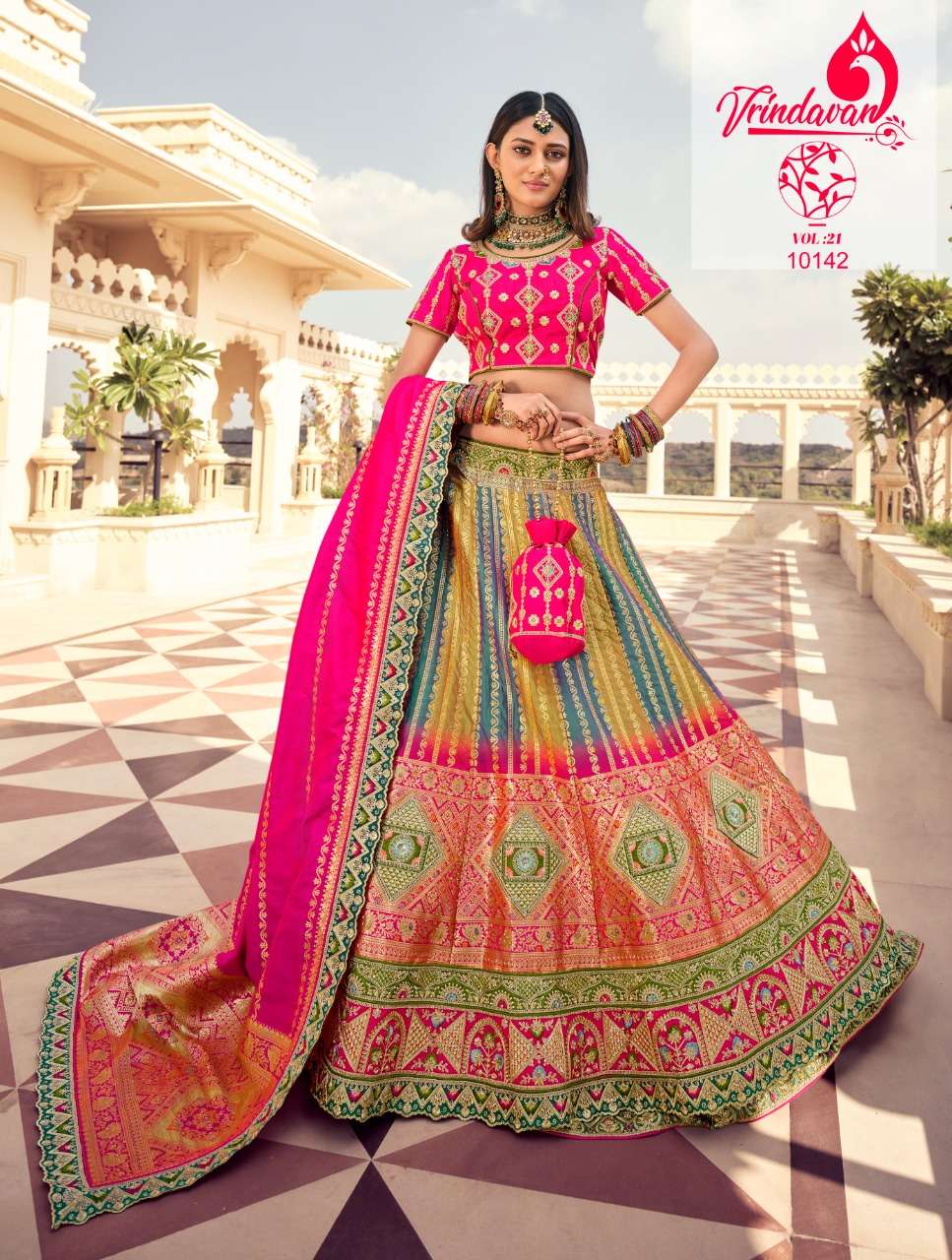 VRINDAVAN VOL-21 BY VRINDAVAN 10142 TO 10150 SERIES INDIAN TRADITIONAL WEAR COLLECTION BEAUTIFUL STYLISH FANCY COLORFUL PARTY WEAR & OCCASIONAL WEAR FANCY SAREES AT WHOLESALE PRICE