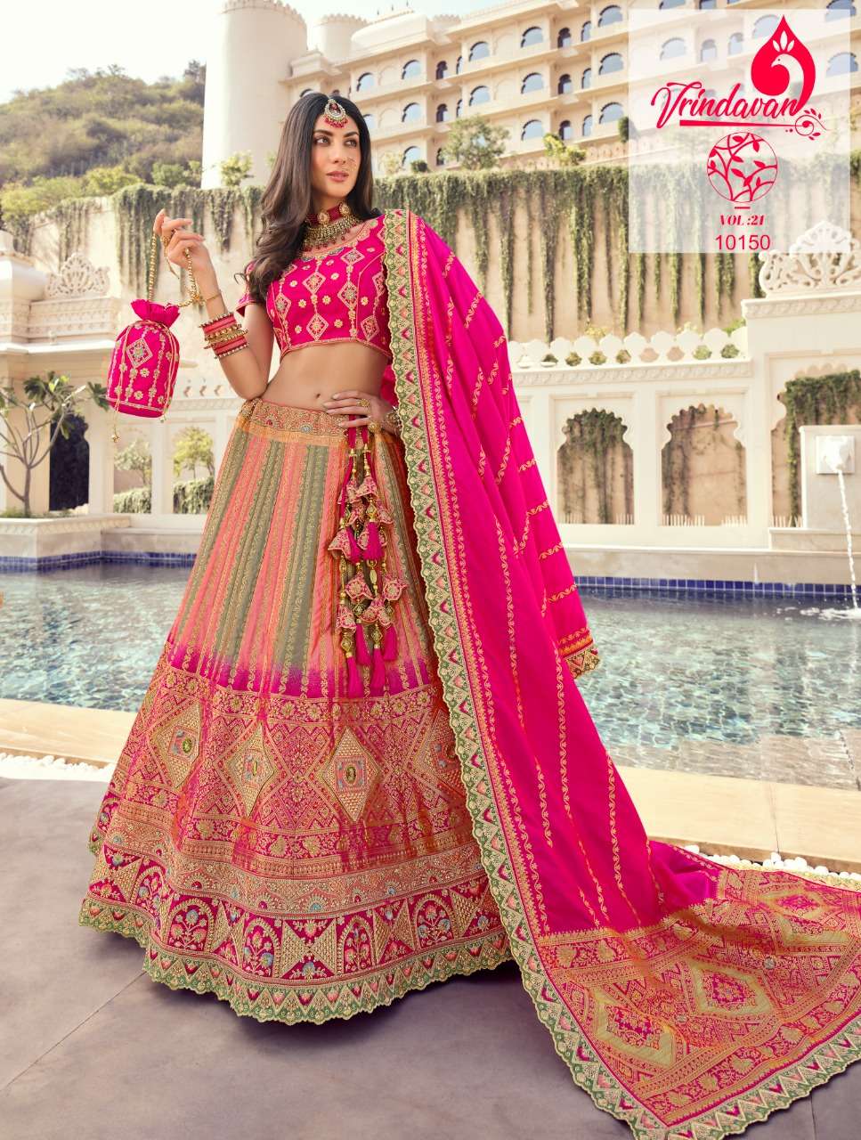 VRINDAVAN VOL-21 BY VRINDAVAN 10142 TO 10150 SERIES INDIAN TRADITIONAL WEAR COLLECTION BEAUTIFUL STYLISH FANCY COLORFUL PARTY WEAR & OCCASIONAL WEAR FANCY SAREES AT WHOLESALE PRICE