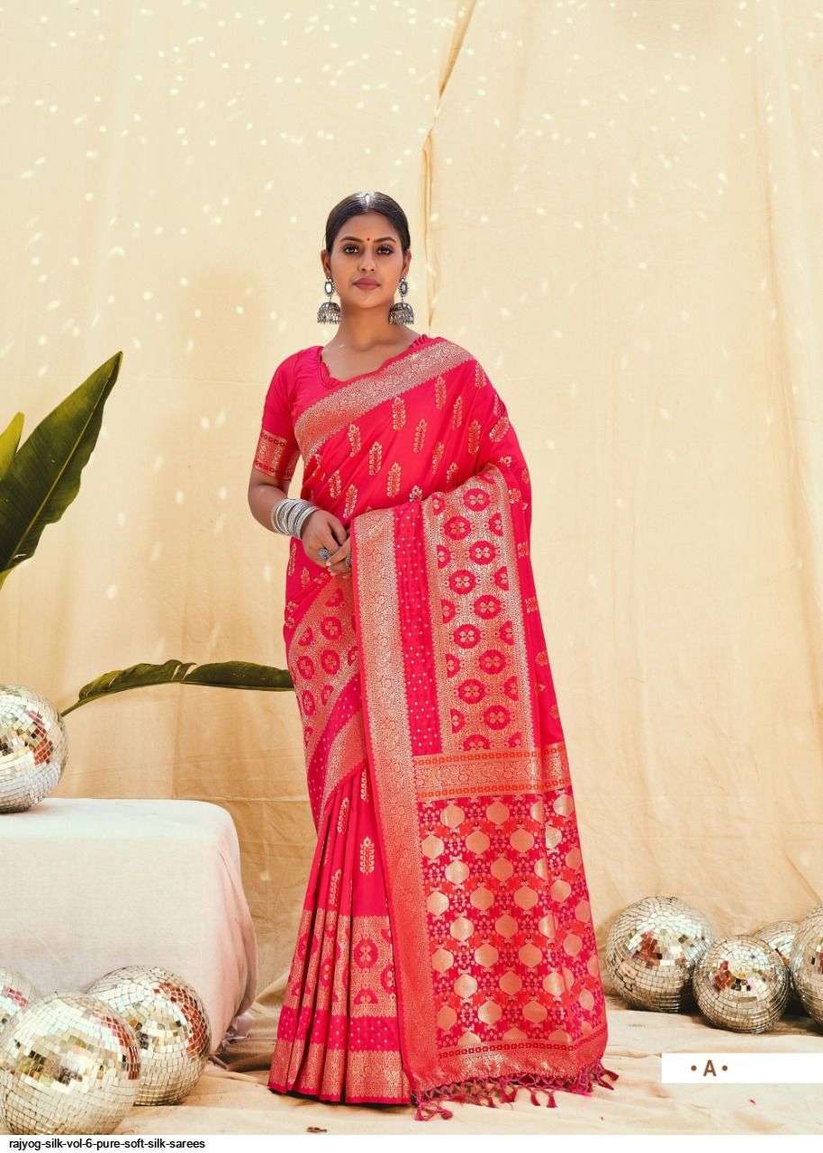 RAJYOG SILK VOL-6 BY SHANGRILA A TO F SERIES INDIAN TRADITIONAL WEAR COLLECTION BEAUTIFUL STYLISH FANCY COLORFUL PARTY WEAR & OCCASIONAL WEAR SOFT SILK SAREES AT WHOLESALE PRICE