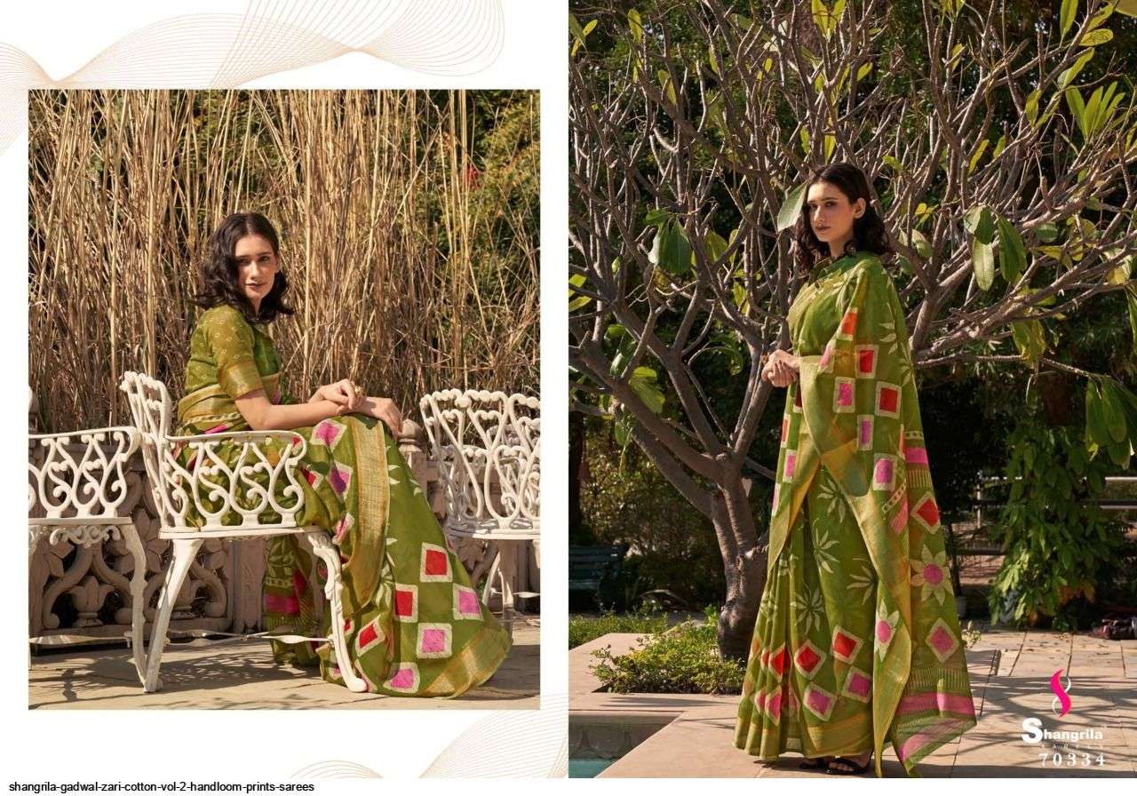 GADWAL ZARI COTTON VOL-2 BY SHANGRILA 70331 TO 70342 SERIES INDIAN TRADITIONAL WEAR COLLECTION BEAUTIFUL STYLISH FANCY COLORFUL PARTY WEAR & OCCASIONAL WEAR HANDLOOM SAREES AT WHOLESALE PRICE