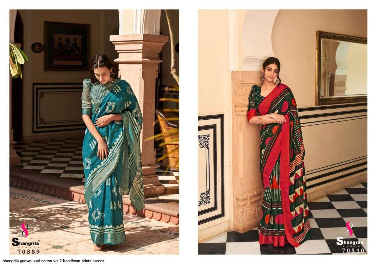 GADWAL ZARI COTTON VOL-2 BY SHANGRILA 70331 TO 70342 SERIES INDIAN TRADITIONAL WEAR COLLECTION BEAUTIFUL STYLISH FANCY COLORFUL PARTY WEAR & OCCASIONAL WEAR HANDLOOM SAREES AT WHOLESALE PRICE