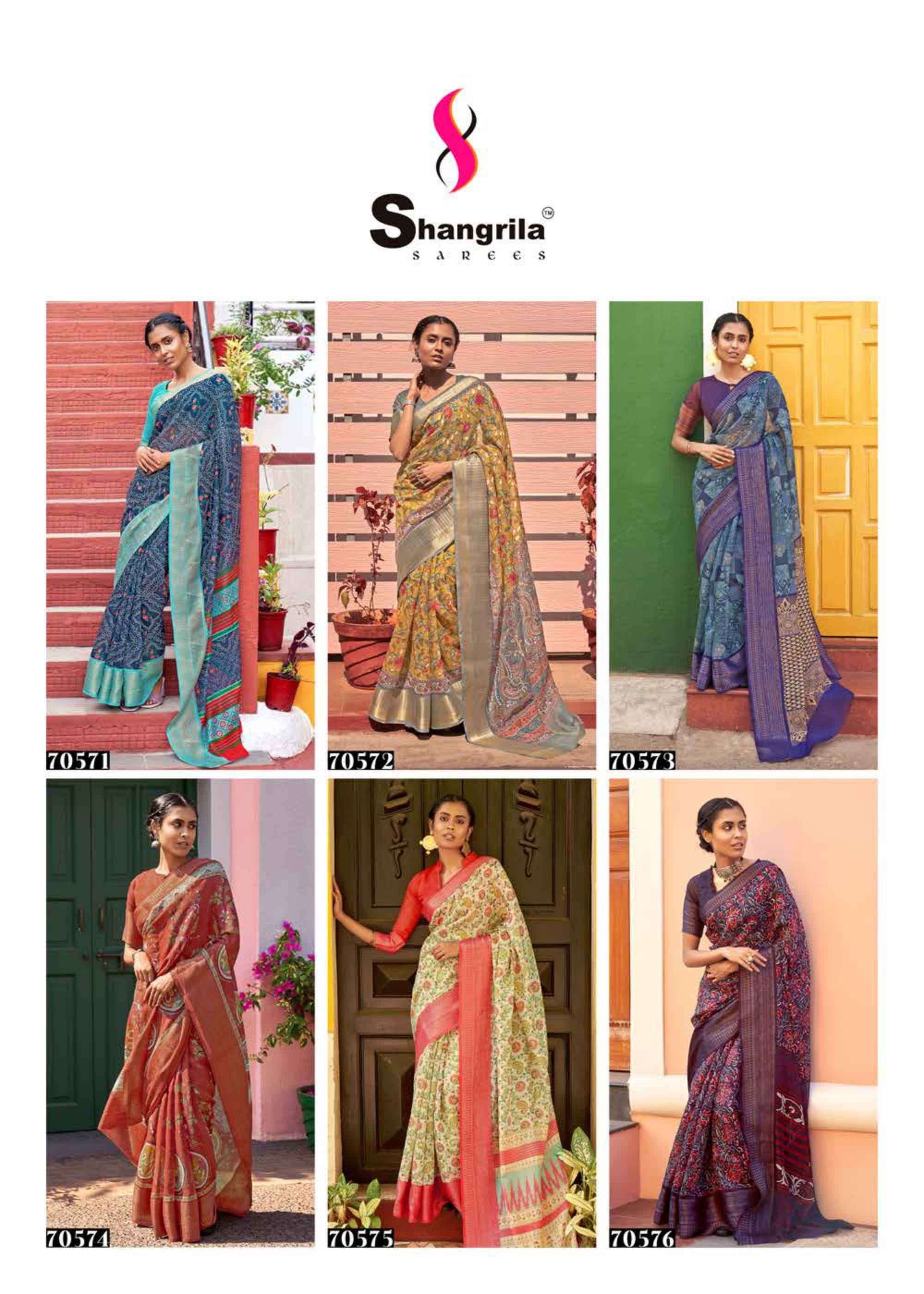 MUGDHA COTTON VOL-2 BY SHANGRILA 70571 TO 70582 SERIES INDIAN TRADITIONAL WEAR COLLECTION BEAUTIFUL STYLISH FANCY COLORFUL PARTY WEAR & OCCASIONAL WEAR COTTON PRINT SAREES AT WHOLESALE PRICE