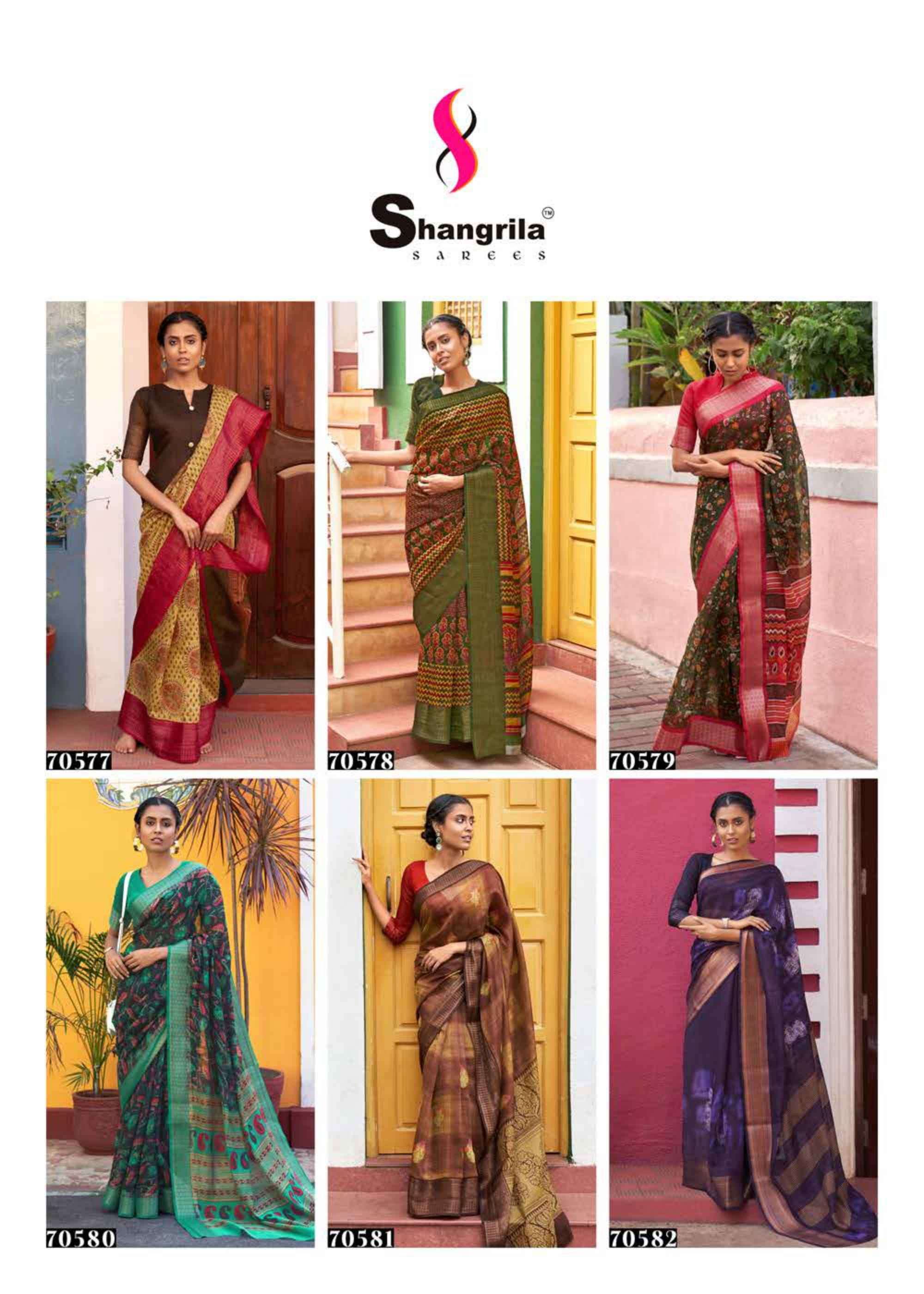 MUGDHA COTTON VOL-2 BY SHANGRILA 70571 TO 70582 SERIES INDIAN TRADITIONAL WEAR COLLECTION BEAUTIFUL STYLISH FANCY COLORFUL PARTY WEAR & OCCASIONAL WEAR COTTON PRINT SAREES AT WHOLESALE PRICE
