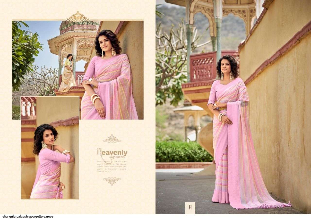 PALAASH BY SHANGRILA A TO L SERIES INDIAN TRADITIONAL WEAR COLLECTION BEAUTIFUL STYLISH FANCY COLORFUL PARTY WEAR & OCCASIONAL WEAR SOFT GEORGETTE SAREES AT WHOLESALE PRICE