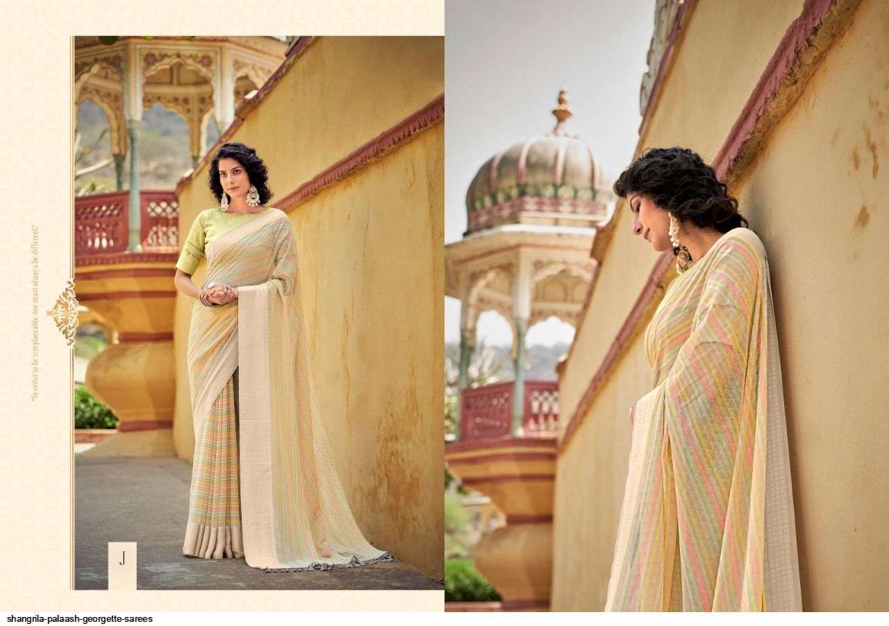 PALAASH BY SHANGRILA A TO L SERIES INDIAN TRADITIONAL WEAR COLLECTION BEAUTIFUL STYLISH FANCY COLORFUL PARTY WEAR & OCCASIONAL WEAR SOFT GEORGETTE SAREES AT WHOLESALE PRICE