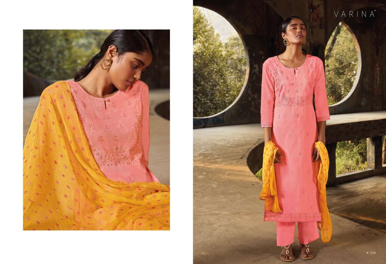 KAYA BY VARINA 131 TO 136 SERIES BEAUTIFUL SUITS COLORFUL STYLISH FANCY CASUAL WEAR & ETHNIC WEAR LINEN COTTON EMBROIDERED DRESSES AT WHOLESALE PRICE