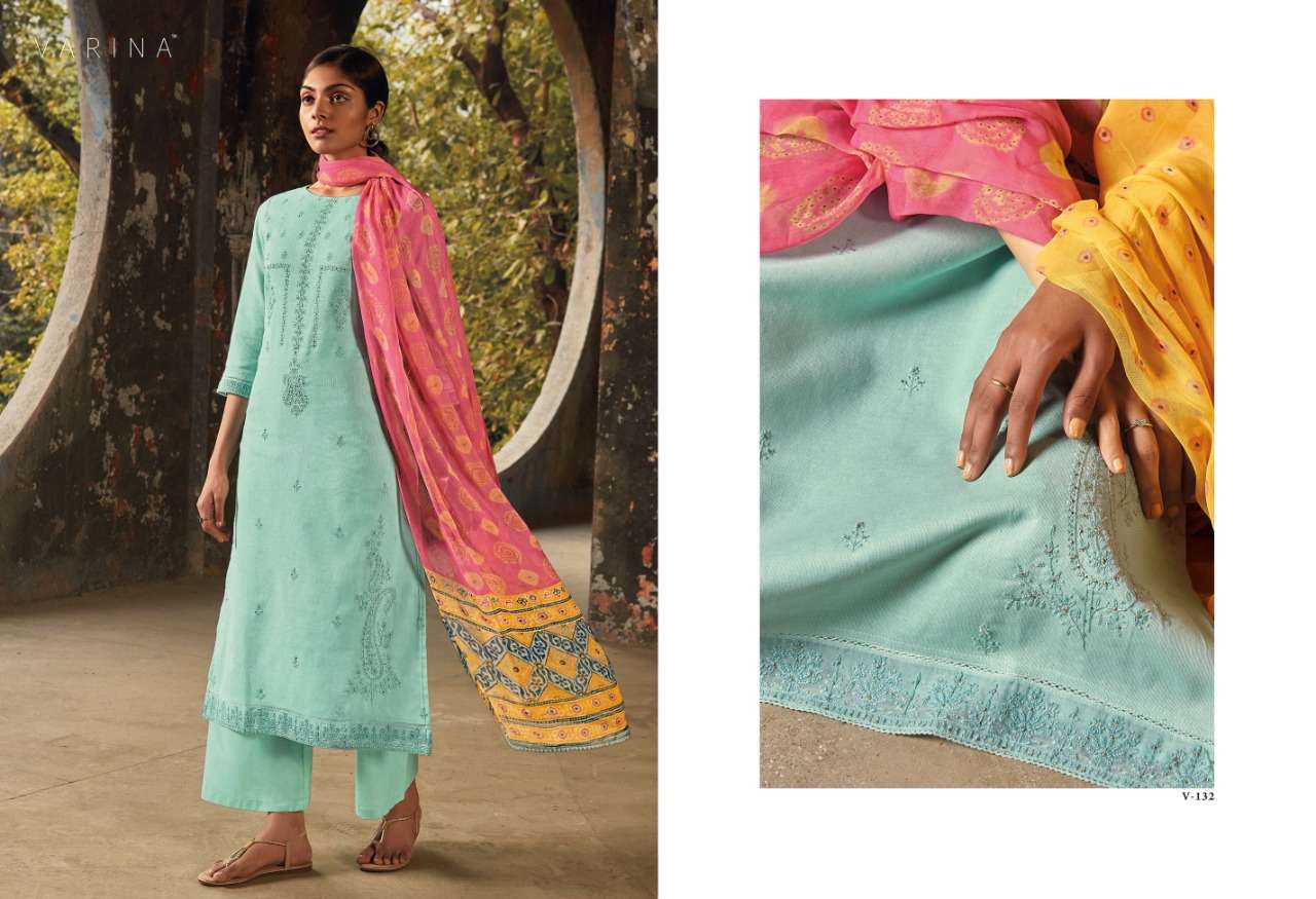 KAYA BY VARINA 131 TO 136 SERIES BEAUTIFUL SUITS COLORFUL STYLISH FANCY CASUAL WEAR & ETHNIC WEAR LINEN COTTON EMBROIDERED DRESSES AT WHOLESALE PRICE