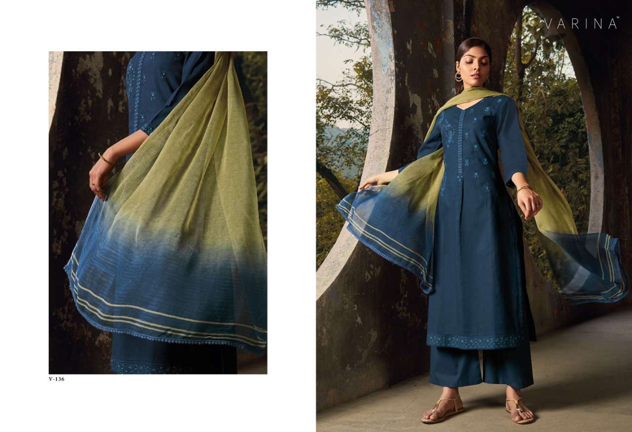 KAYA BY VARINA 131 TO 136 SERIES BEAUTIFUL SUITS COLORFUL STYLISH FANCY CASUAL WEAR & ETHNIC WEAR LINEN COTTON EMBROIDERED DRESSES AT WHOLESALE PRICE