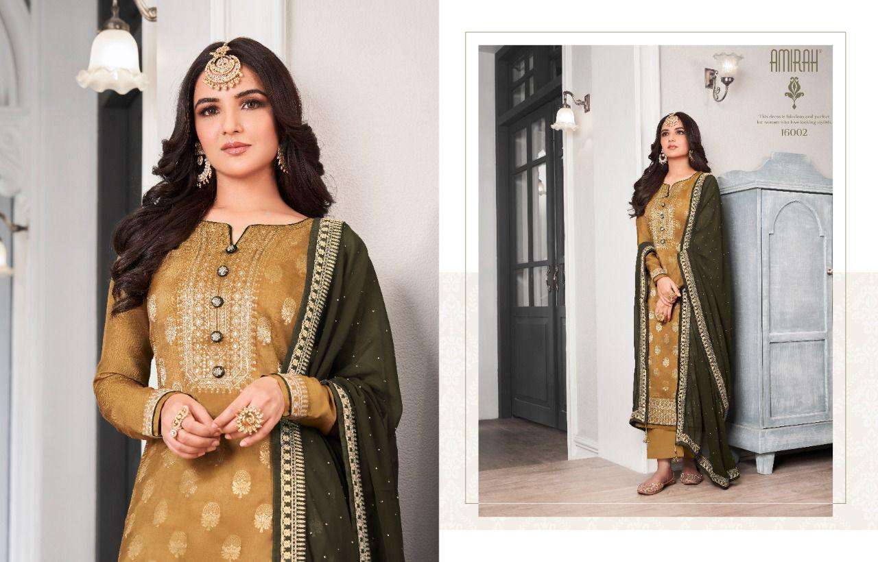 KHWAHISH BY AMIRAH 16001 TO 16006 SERIES BEAUTIFUL STYLISH SUITS FANCY COLORFUL CASUAL WEAR & ETHNIC WEAR & READY TO WEAR DOLA SILK JACQUARD DRESSES AT WHOLESALE PRICE