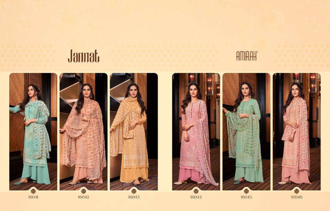 JANNAT BY AMIRAH 16041 TO 16046 SERIES BEAUTIFUL STYLISH SUITS FANCY COLORFUL CASUAL WEAR & ETHNIC WEAR & READY TO WEAR REAL GEORGETTE DRESSES AT WHOLESALE PRICE