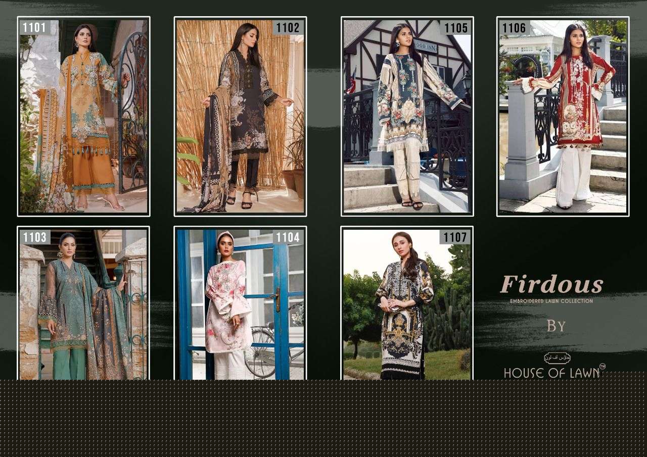 FIRDOUS VOL-2 BY HOUSE OF LAWN 1101 TO 1107 SERIES DESIGNER PAKISTANI SUITS BEAUTIFUL STYLISH FANCY COLORFUL PARTY WEAR & OCCASIONAL WEAR PURE LAWN DRESSES AT WHOLESALE PRICE