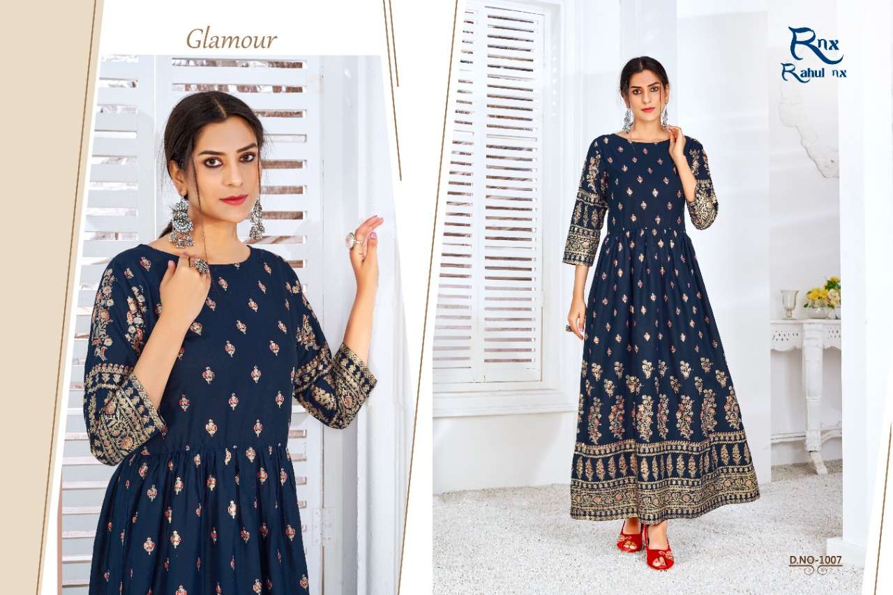 MINAKARI VOL-2 BY RAHUL NX 1001 TO 1008 SERIES BEAUTIFUL STYLISH FANCY COLORFUL CASUAL WEAR & ETHNIC WEAR PURE RAYON FOIL PRINT GOWNS WITH DUPATTA AT WHOLESALE PRICE