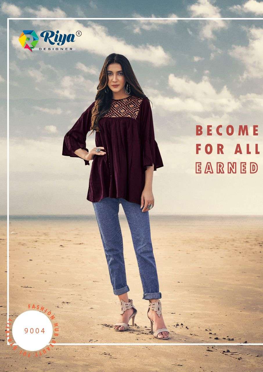 COMPASS VOL-9 BY RIYA DESIGNER 9001 TO 9006 SERIES BEAUTIFUL COLORFUL STYLISH FANCY CASUAL WEAR & READY TO WEAR PURE RAYON DYED TOPS AT WHOLESALE PRICE