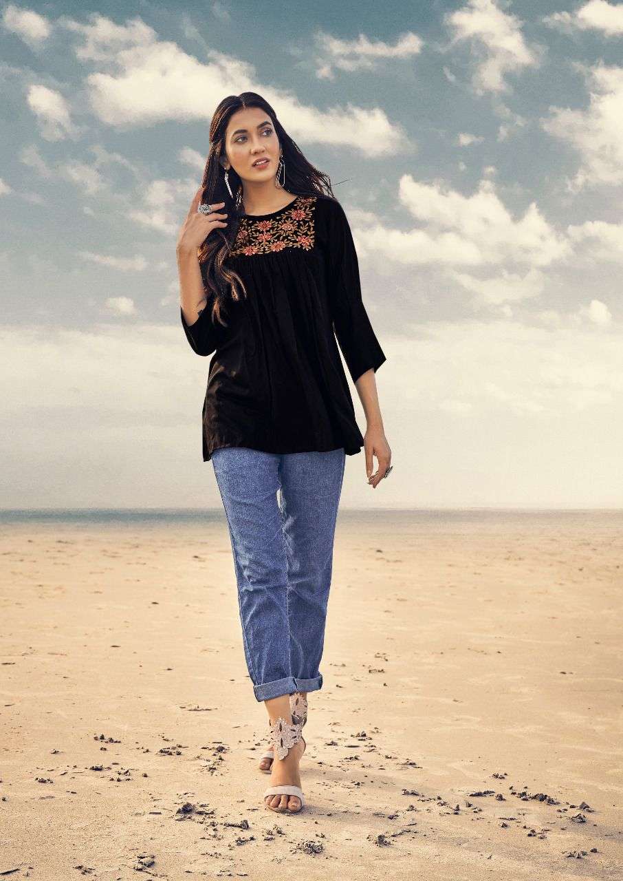 COMPASS VOL-9 BY RIYA DESIGNER 9001 TO 9006 SERIES BEAUTIFUL COLORFUL STYLISH FANCY CASUAL WEAR & READY TO WEAR PURE RAYON DYED TOPS AT WHOLESALE PRICE