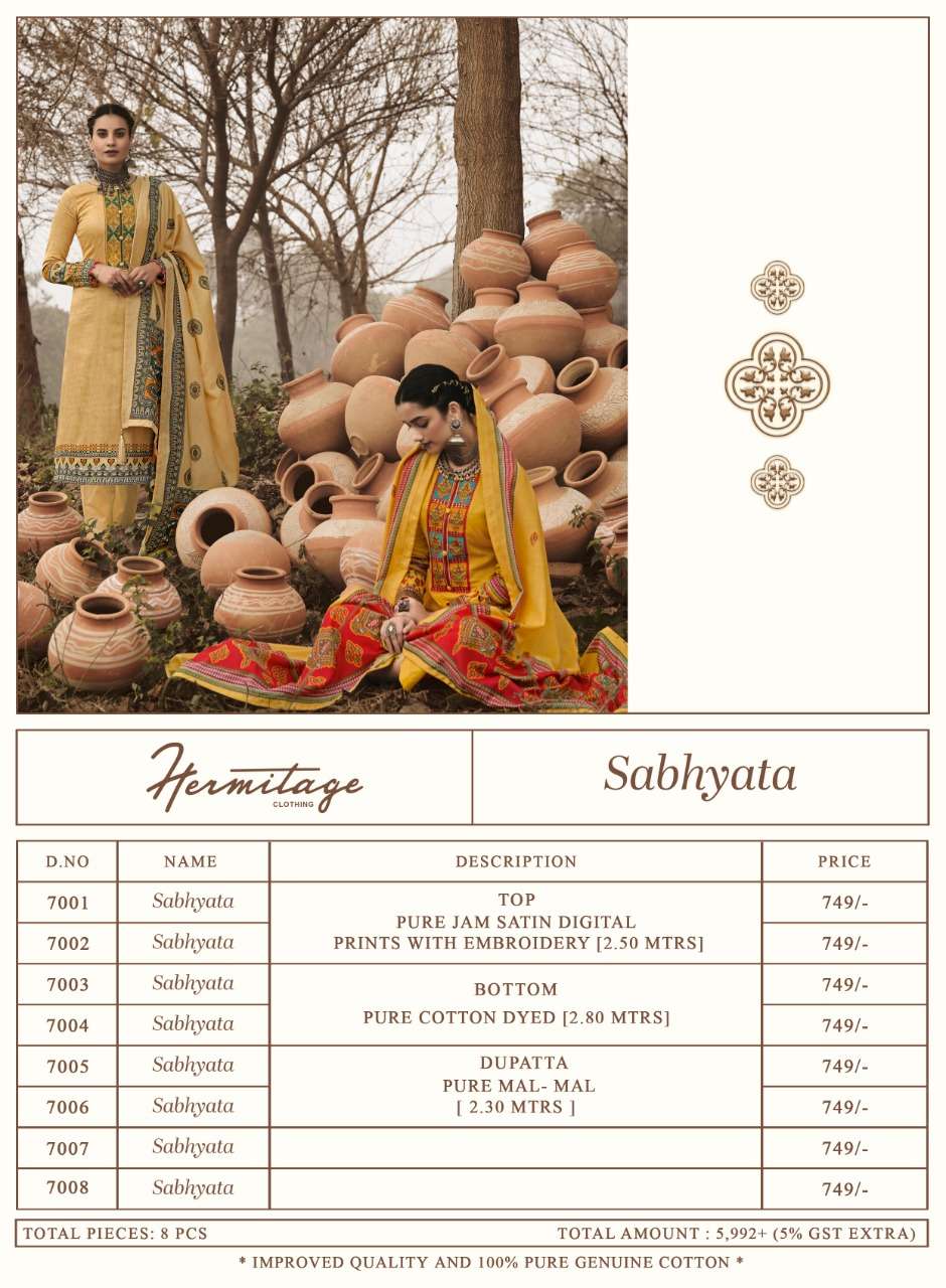 SABHYATA BY HERMITAGE 7001 TO 7008 SERIES BEAUTIFUL STYLISH SUITS FANCY COLORFUL CASUAL WEAR & ETHNIC WEAR & READY TO WEAR PURE JAM SATIN PRINTED DRESSES AT WHOLESALE PRICE
