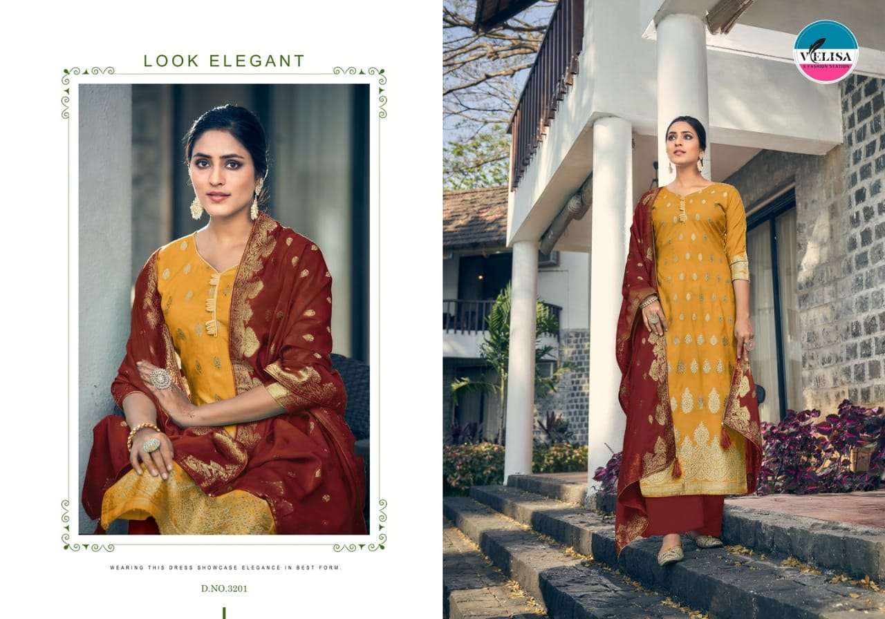 TASVEER BY VELISA 3201 TO 3204 SERIES BEAUTIFUL SUITS COLORFUL STYLISH FANCY CASUAL WEAR & ETHNIC WEAR DOLA VISCOSE JACQUARD SILK DRESSES AT WHOLESALE PRICE
