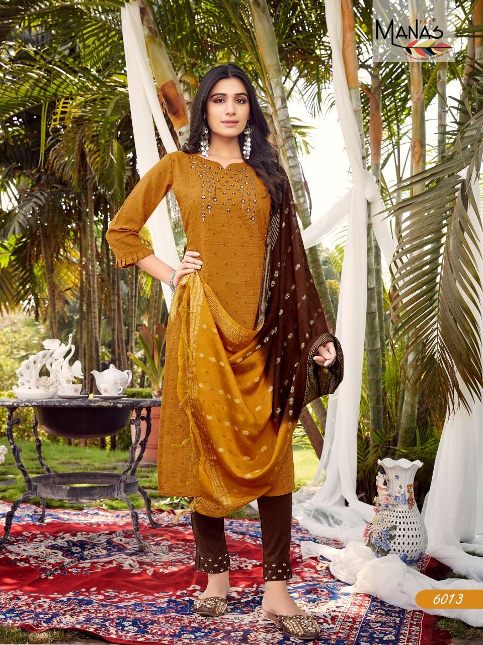 ARINA VOL-3 BY MANAS FAB 6013 TO 6018 SERIES DESIGNER SUITS BEAUTIFUL STYLISH FANCY COLORFUL PARTY WEAR & OCCASIONAL WEAR FANCY DRESSES AT WHOLESALE PRICE