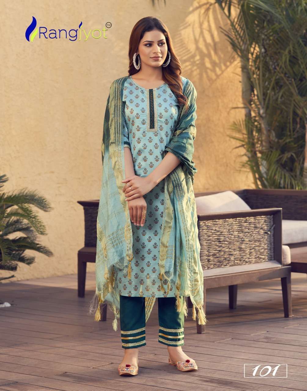 SAHELI BY RANGJYOT FASHION 101 TO 108 SERIES BEAUTIFUL SUITS COLORFUL STYLISH FANCY CASUAL WEAR & ETHNIC WEAR CHANDERI PRINT DRESSES AT WHOLESALE PRICE