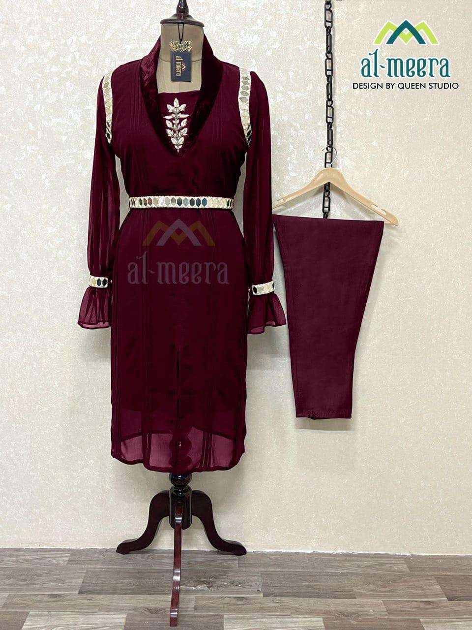 AL-MEERA HIT DESIGN 1138 COLOURS BY AL-MEERA 1138-A TO 1138-C SERIES STYLISH FANCY BEAUTIFUL COLORFUL CASUAL WEAR & ETHNIC WEAR FAUX GEORGETTE KURTIS WITH BOTTOM AT WHOLESALE PRICE