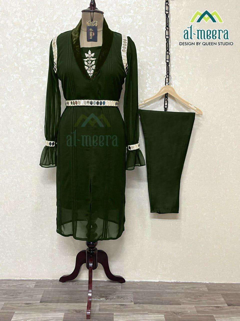AL-MEERA HIT DESIGN 1138 COLOURS BY AL-MEERA 1138-A TO 1138-C SERIES STYLISH FANCY BEAUTIFUL COLORFUL CASUAL WEAR & ETHNIC WEAR FAUX GEORGETTE KURTIS WITH BOTTOM AT WHOLESALE PRICE