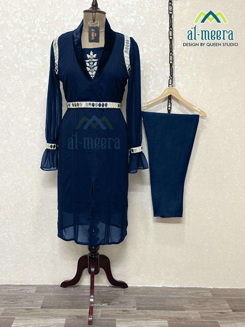AL-MEERA HIT DESIGN 1138 COLOURS BY AL-MEERA 1138-A TO 1138-C SERIES STYLISH FANCY BEAUTIFUL COLORFUL CASUAL WEAR & ETHNIC WEAR FAUX GEORGETTE KURTIS WITH BOTTOM AT WHOLESALE PRICE
