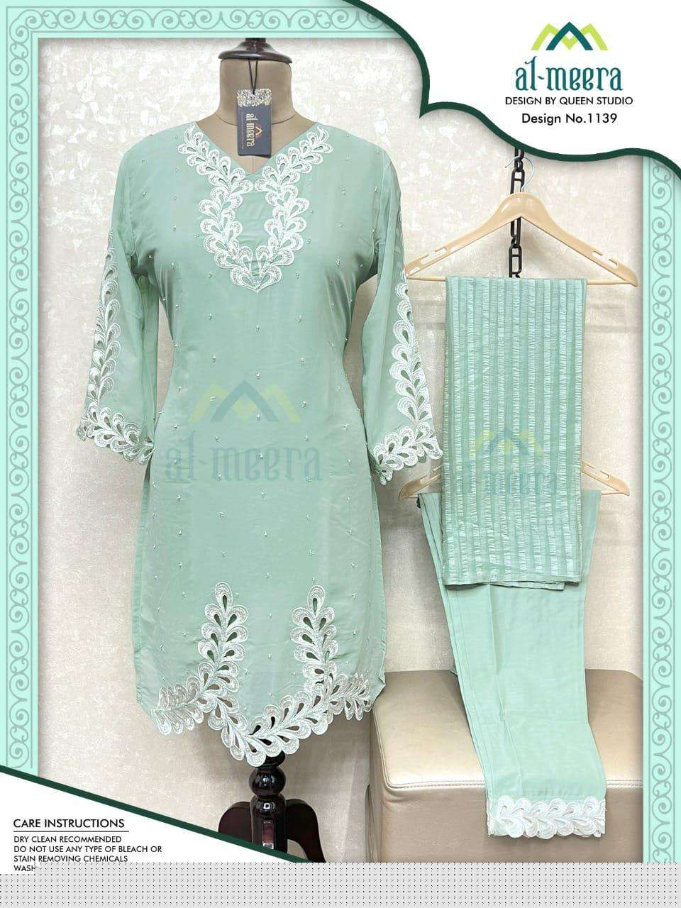 AL-MEERA HIT DESIGN 1139 COLOURS BY AL-MEERA 1139-A TO 1139-C SERIES STYLISH FANCY BEAUTIFUL COLORFUL CASUAL WEAR & ETHNIC WEAR FAUX GEORGETTE KURTIS WITH BOTTOM AT WHOLESALE PRICE
