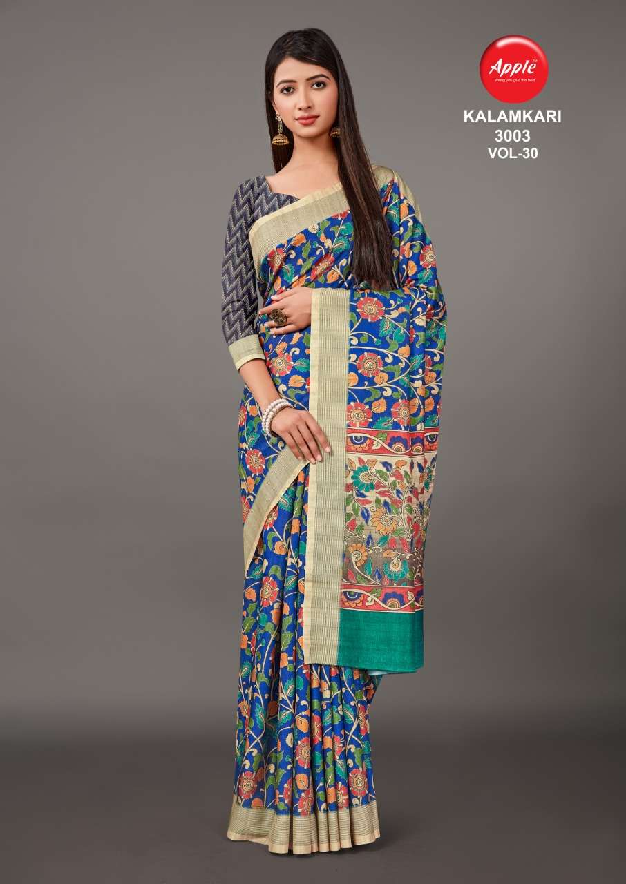 KALAMKARI VOL-30 BY APPLE 3001 TO 3008 SERIES INDIAN TRADITIONAL WEAR COLLECTION BEAUTIFUL STYLISH FANCY COLORFUL PARTY WEAR & OCCASIONAL WEAR MANIPURI SAREES AT WHOLESALE PRICE